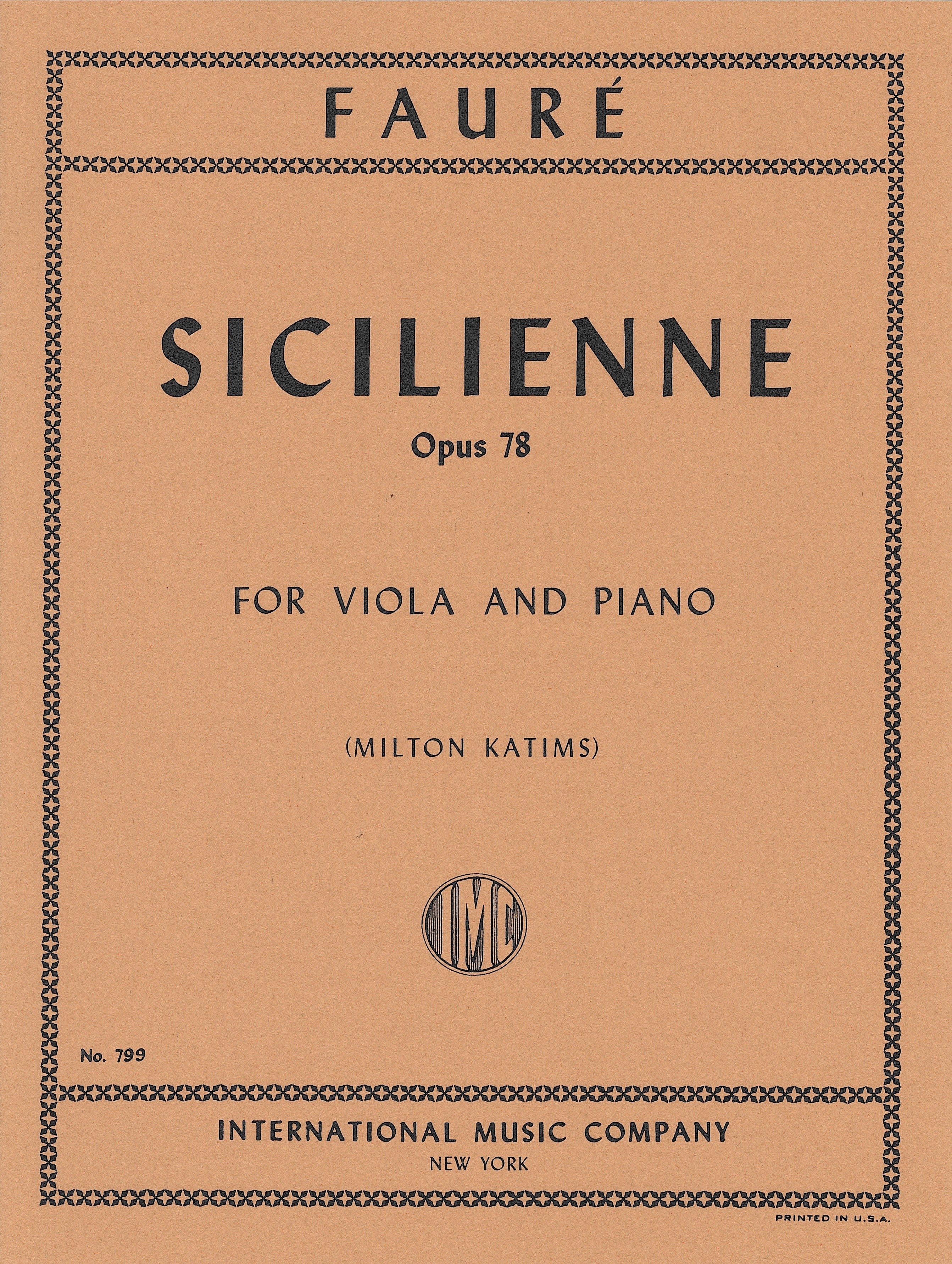 シシリエンヌ 作品78（ヴィオラソロ）／Sicilienne Opus 78 (Viola