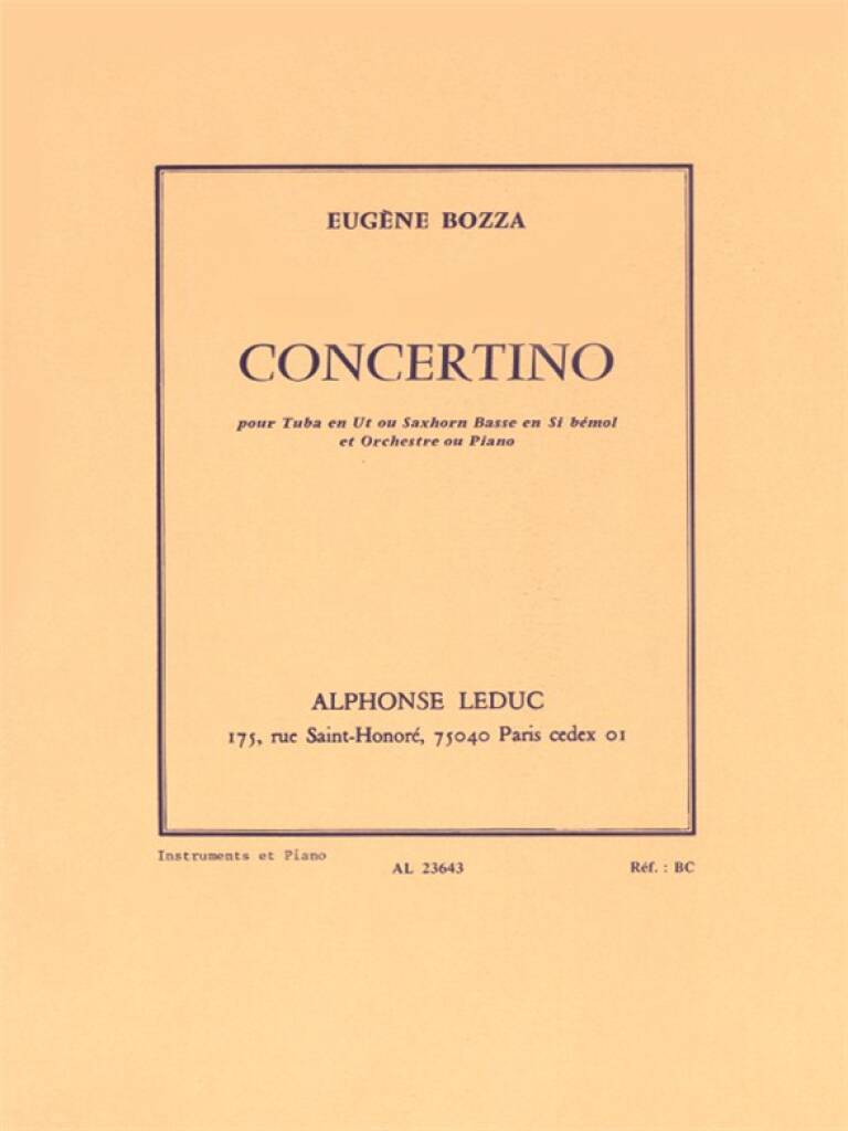ボザ：小協奏曲／Concertino（Tub.ソロ） - Eugene Bozza – ウィンズスコア