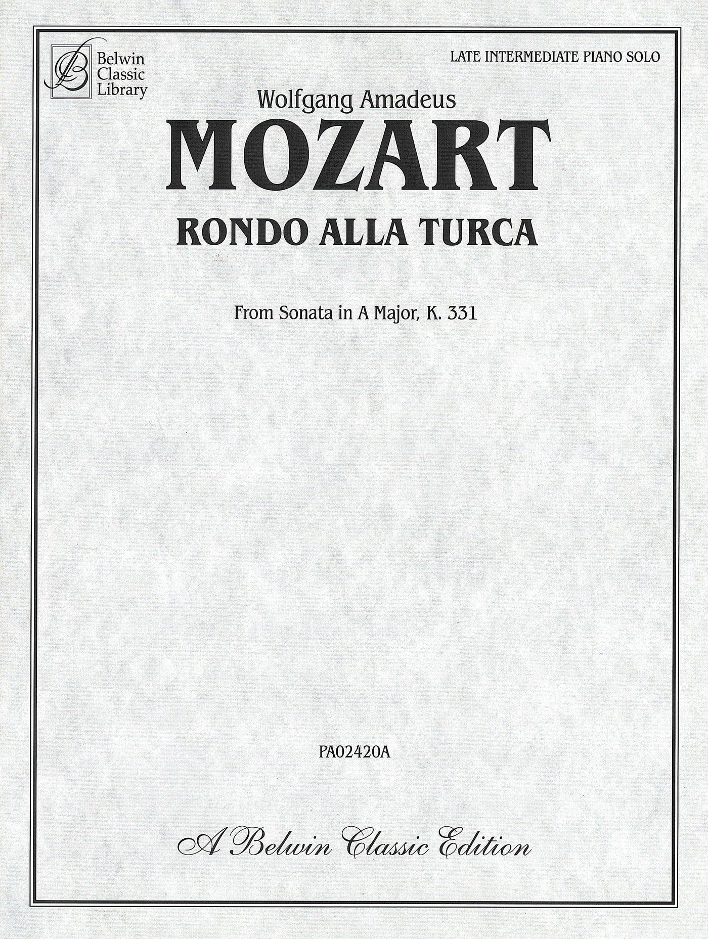 トルコ行進曲〔中級〕（ピアノソロ）／Rondo Alla Turca from Sonata in A Major K. 331