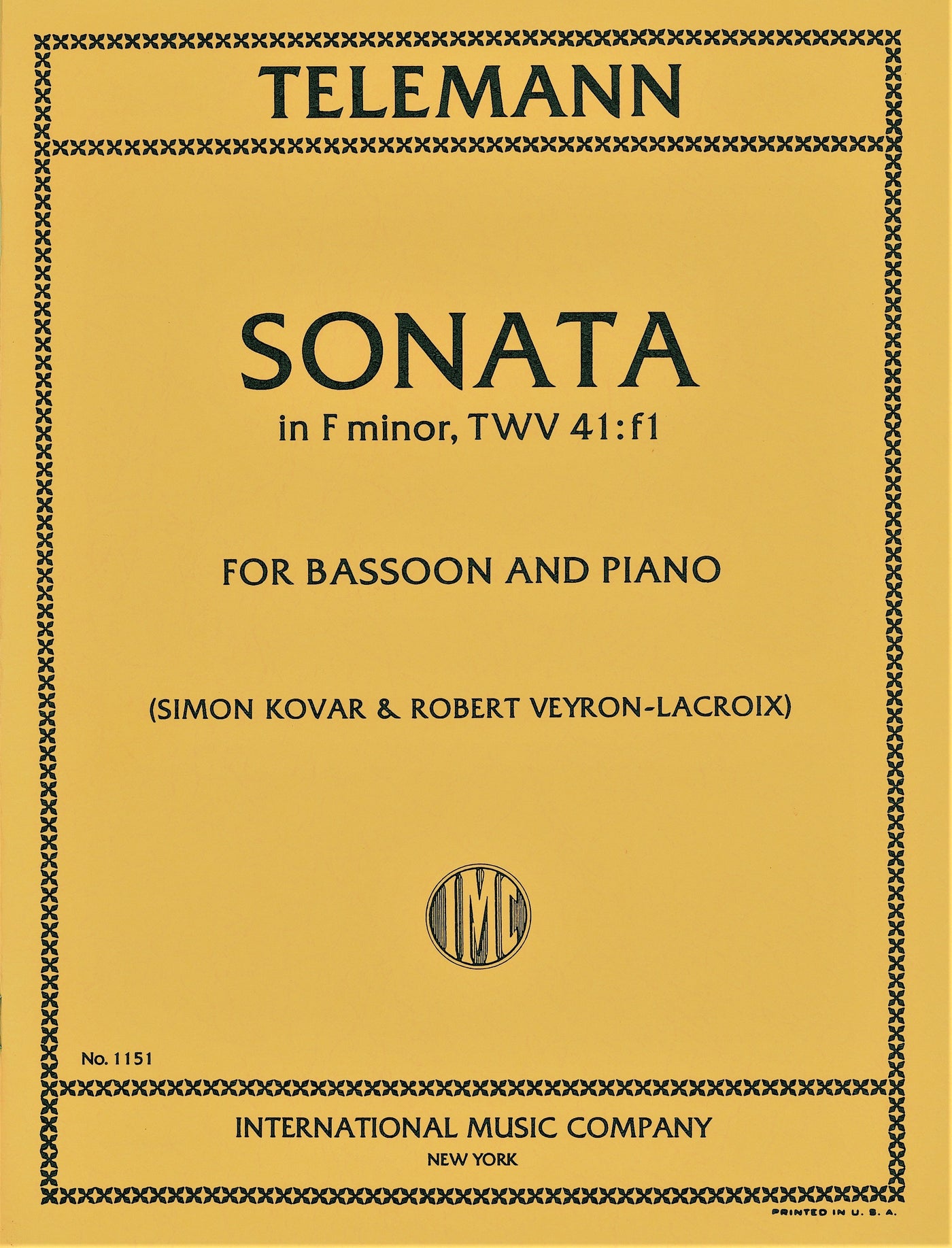 ファゴット・ソナタ ヘ短調 TWV 41:f1（ファゴットソロ）／Sonata in F minor (Bassoon & Piano)