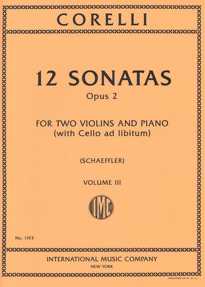 12のソナタ 作品2 第3巻（2本のヴァイオリンとピアノのための）（ヴァイオリンデュエット）／12 Sonatas Opus 2 Volume III (2 Violins & Piano)