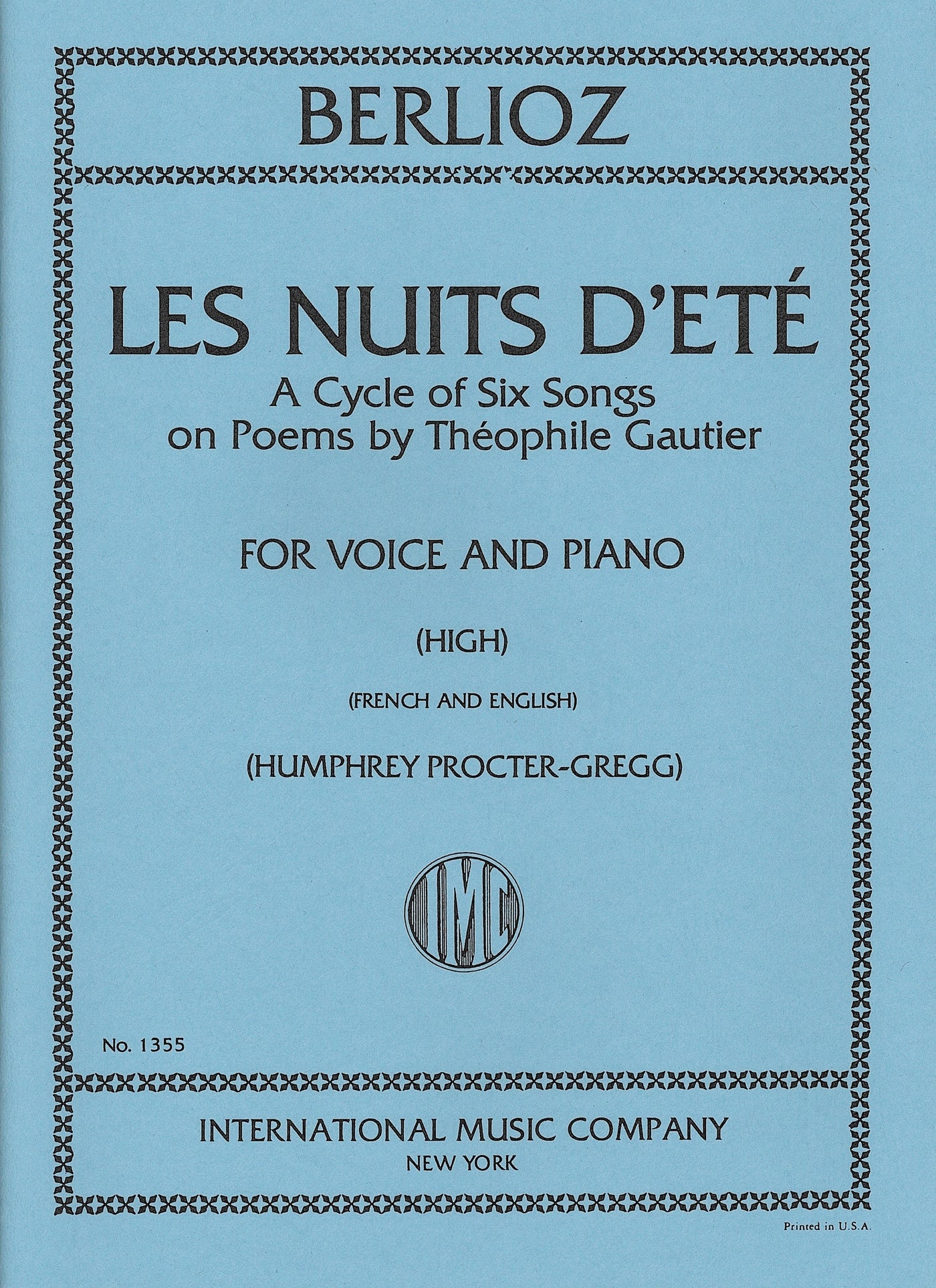 歌曲集「夏の夜」（高声用）／Les Nuits d'Ete Opus 7 (High Voice & Piano)