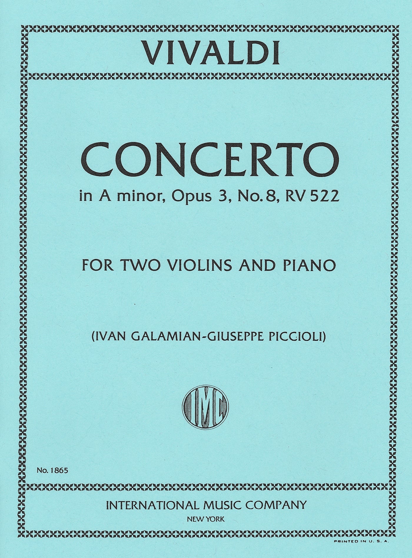 2つのヴァイオリンのための協奏曲 イ短調 作品3 第8番 RV522（ヴァイオリンデュエット）／Concerto in A minor RV 522 (2 Violins & Piano)