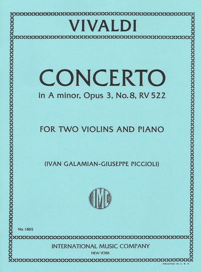 2つのヴァイオリンのための協奏曲 イ短調 作品3 第8番 RV522（ヴァイオリンデュエット）／Concerto in A minor RV 522 (2 Violins & Piano)