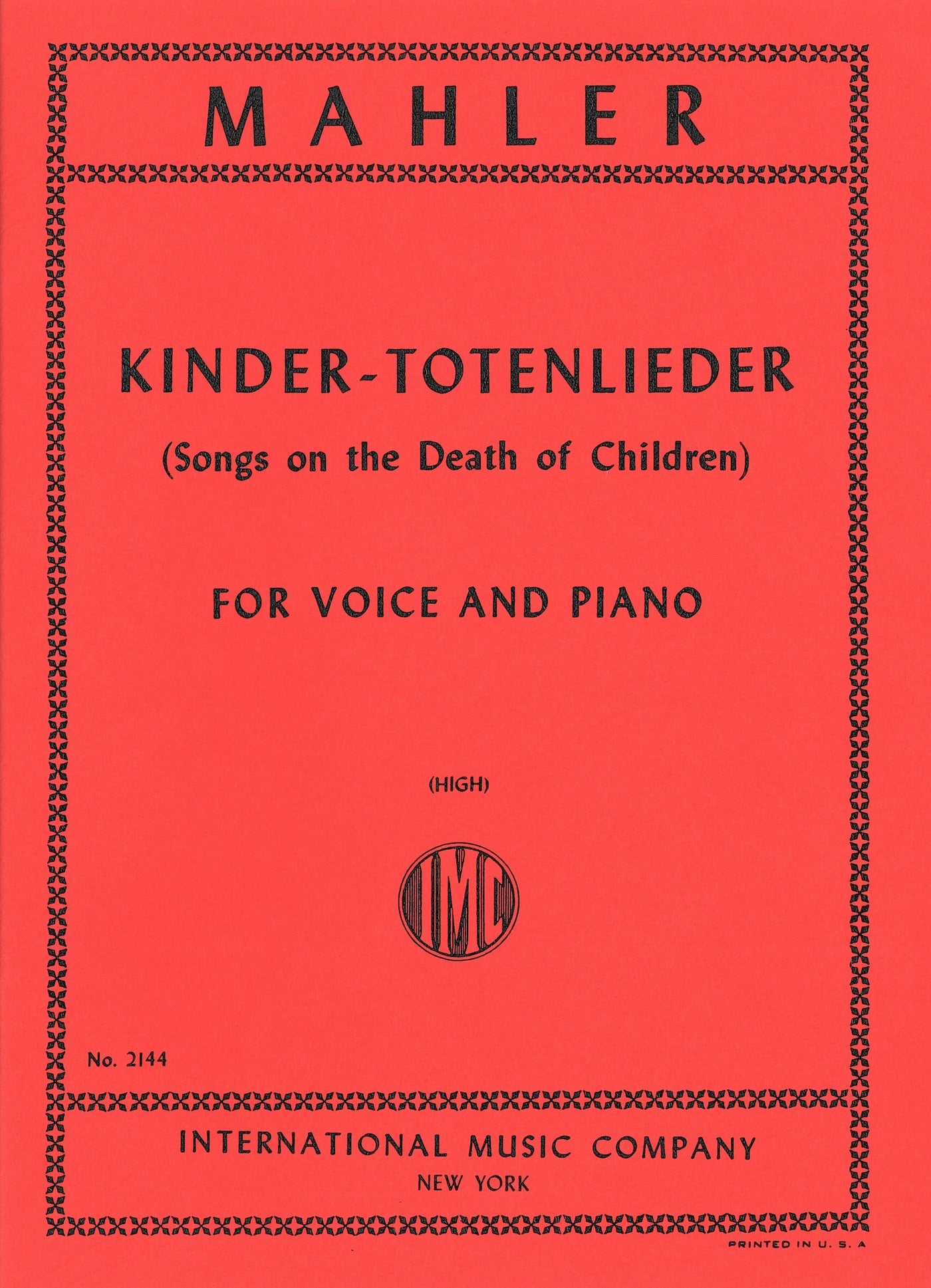 亡き子をしのぶ歌（子供の死の歌）（高声用）／Kindertotenlieder (High Voice & Piano)