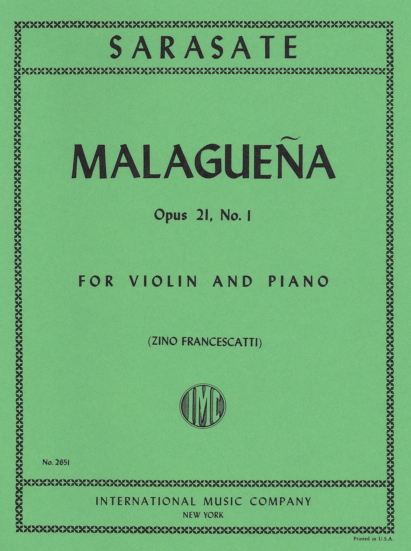 マラゲーニャ Op.21 No. 1（ヴァイオリンソロ）／Malaguena Opus 21 No. 1