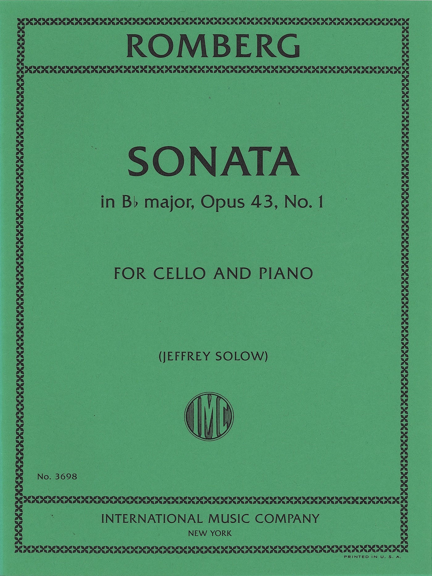 チェロ・ソナタ 変ロ長調 Op.43 No. 1（チェロソロ）／Cello Sonata in Bb Major Opus 43 No. 1