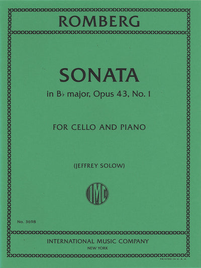 チェロ・ソナタ 変ロ長調 Op.43 No. 1（チェロソロ）／Cello Sonata in Bb Major Opus 43 No. 1