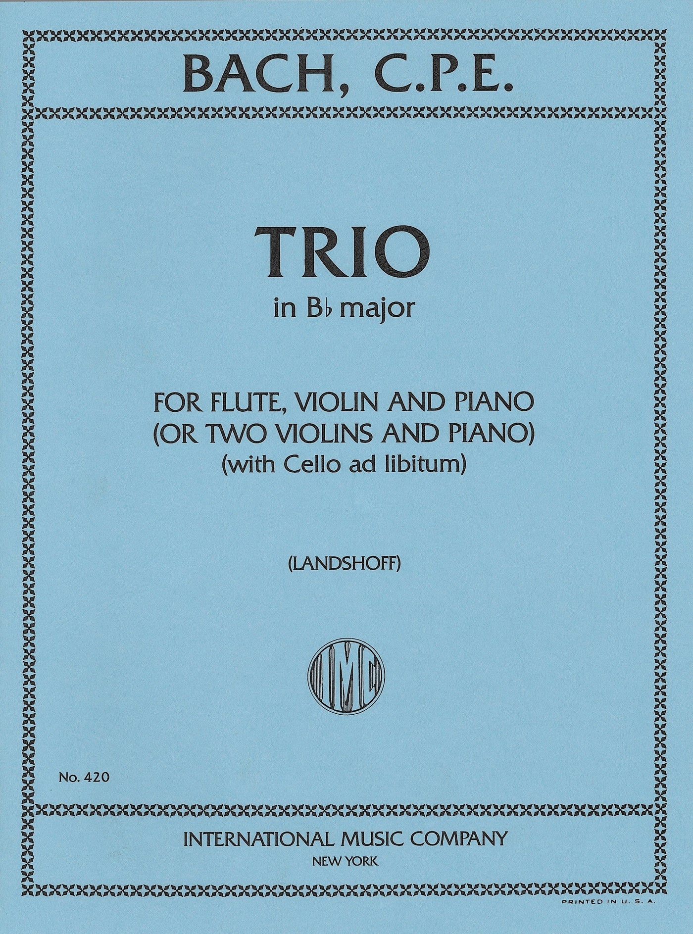 3重奏曲 変ロ長調（トリオ・ソナタ H. 578 Wq. 161-2）／Trio in Bb Major (Flute(Violin)/Violin/Piano)