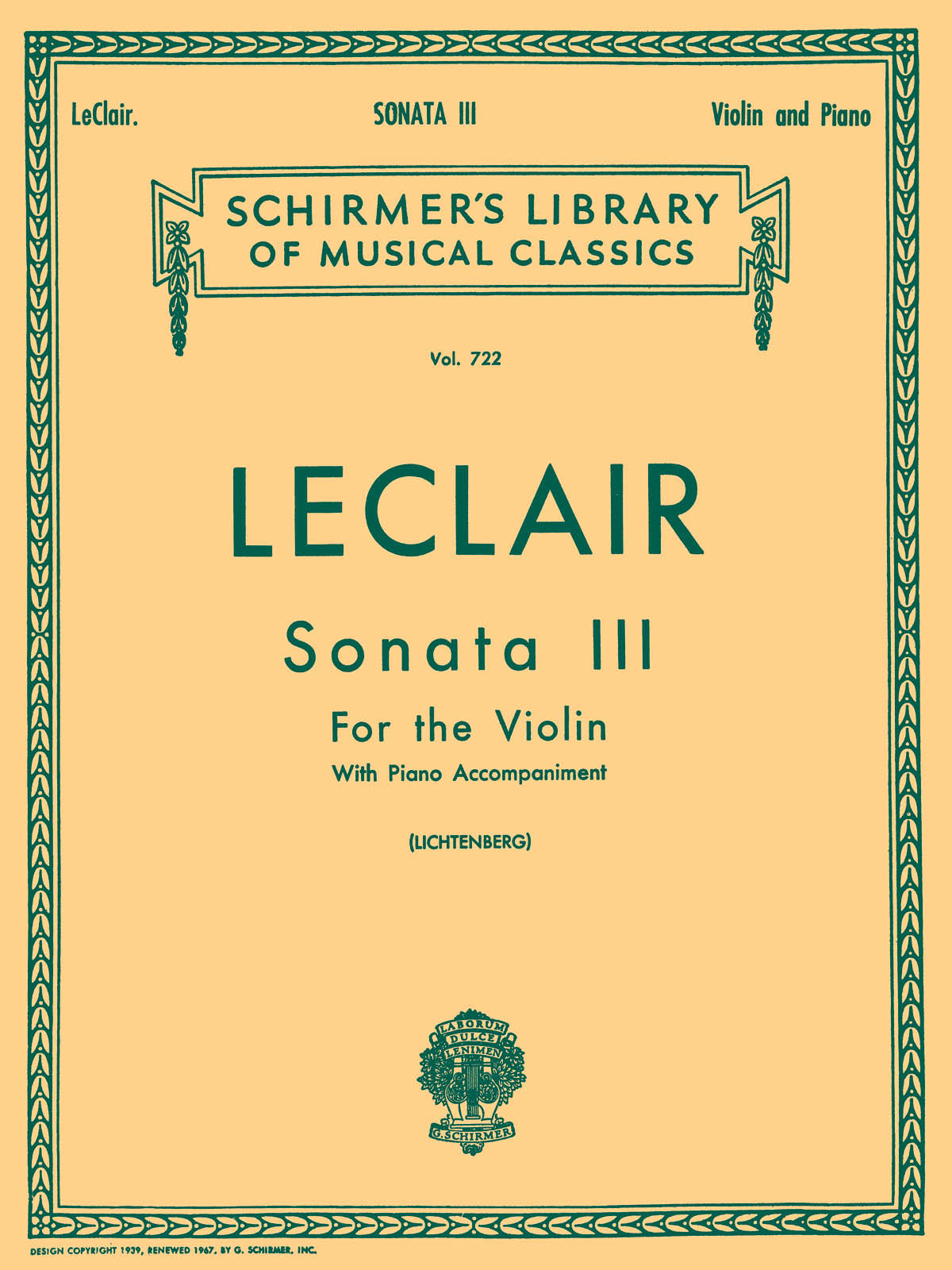 ヴァイオリン・ソナタ 第3番 ニ長調（ヴァイオリンソロ）／Violin Sonata No. 3 in D (Leclair)