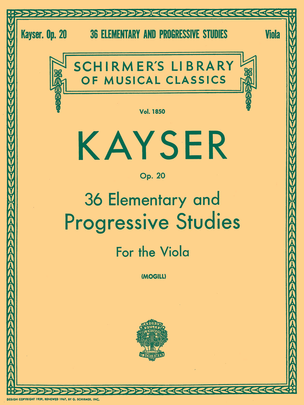 36 Elementary and Progressive Studies (Schirmer Library of Classics Volume 1850 Viola Method)