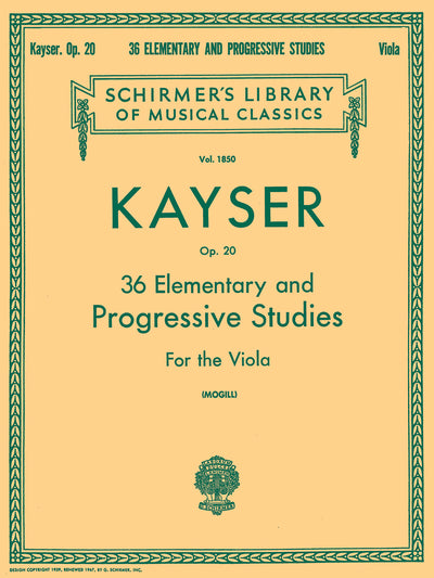 36 Elementary and Progressive Studies (Schirmer Library of Classics Volume 1850 Viola Method)