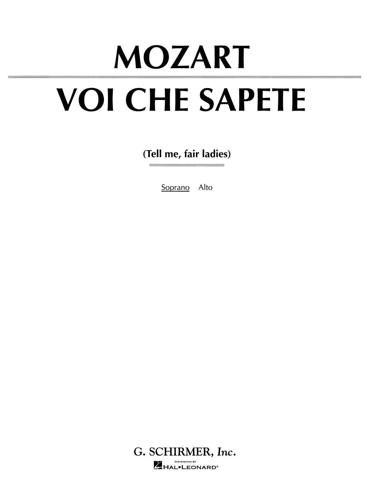 恋とはどんなものかしら（「ﾌｨｶﾞﾛの結婚」より）（高声/ｷｰ：Bb）／Voi che sapete from Le Nozze di Figaro (Soprano)