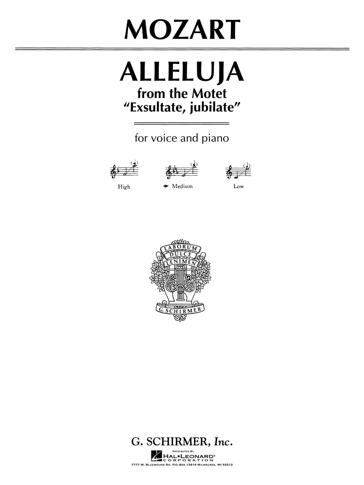 アレルヤ（モテット「踊れ、喜べ、汝幸いなる魂よ」より）（中声用）／Alleluia (from Exsultate Jubilate) (Medium Voice)