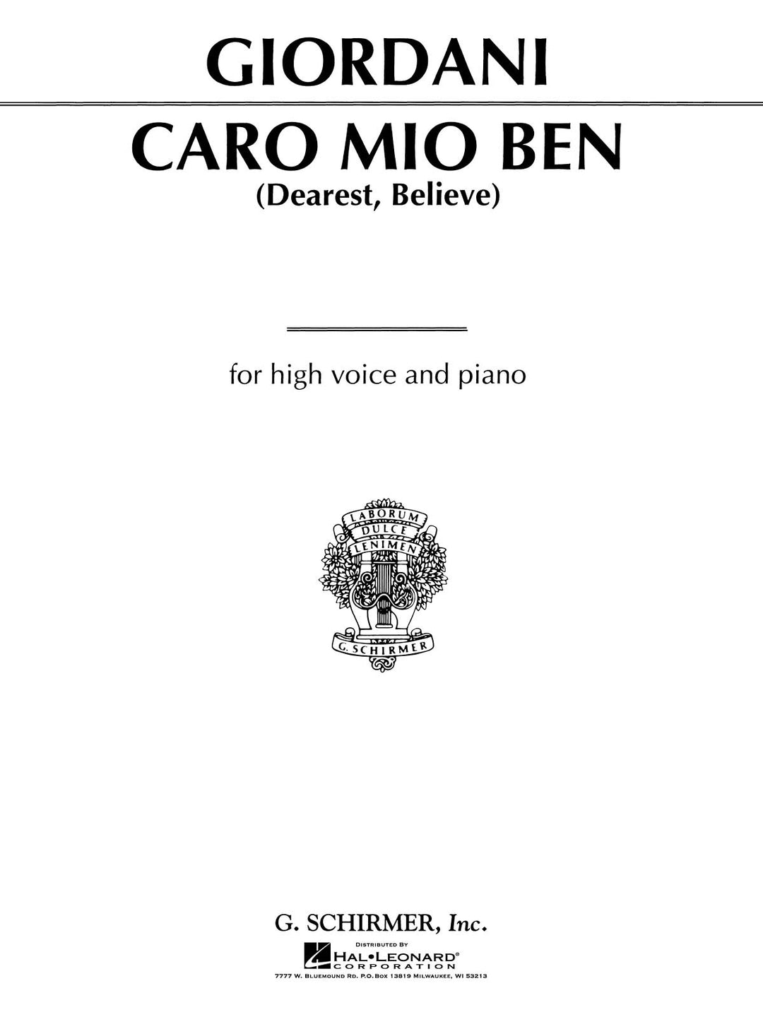 カロ・ミオ・ベン（愛し人よ）（高声用）／Caro mio ben (High