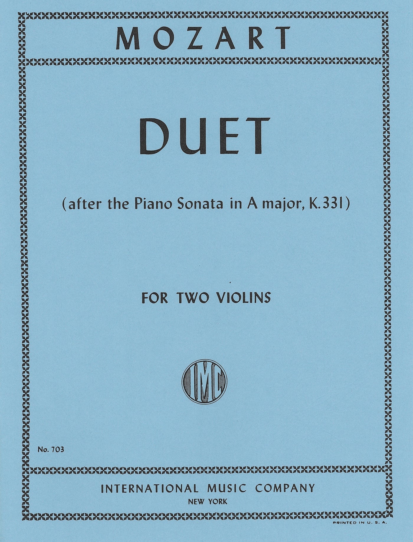 イ長調のデュエット（ピアノ・ソナタ 第11番 K. 331）（ヴァイオリンデュエット）／Duet in A Major K. 331 (Violin Duet)