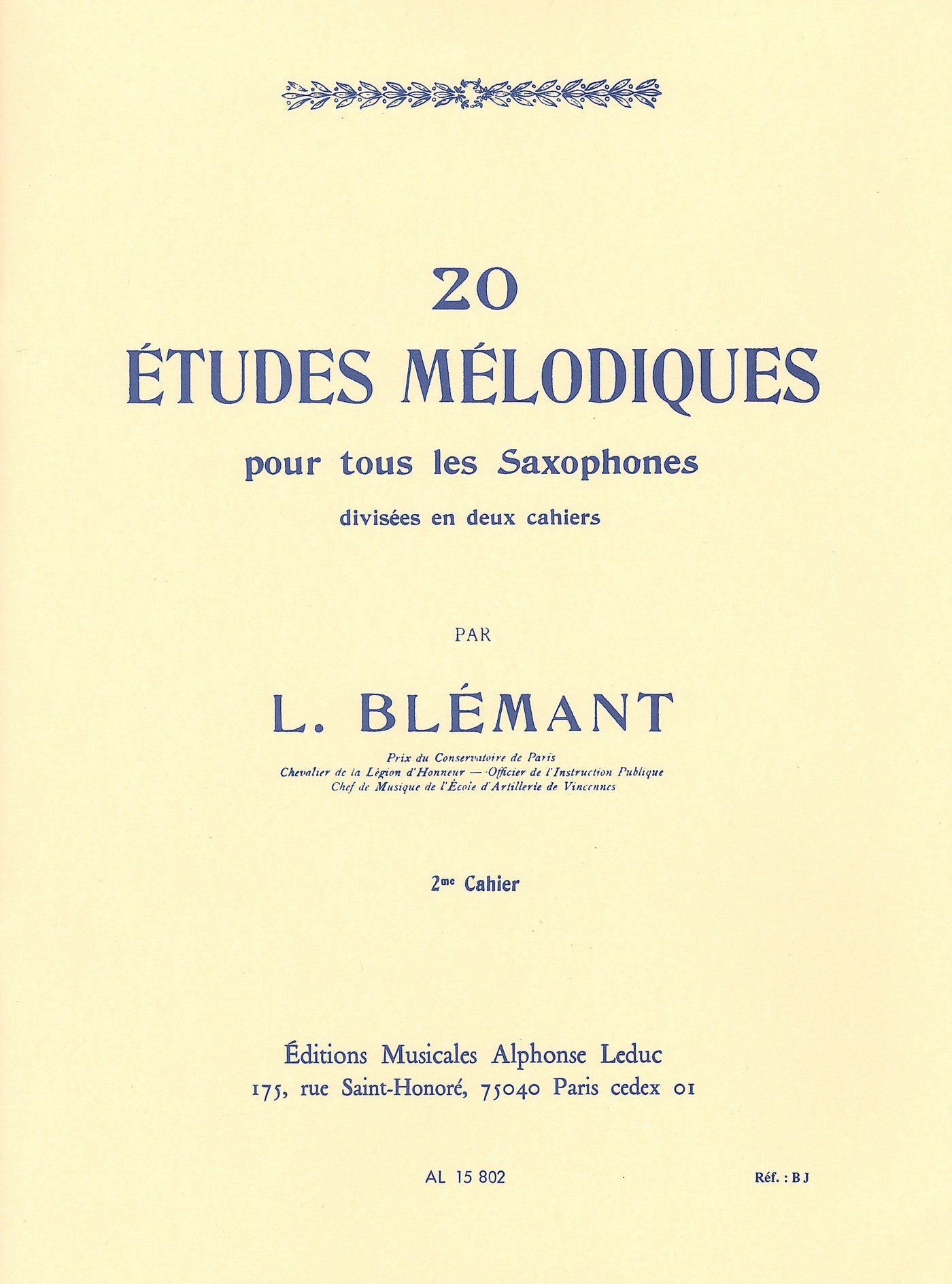 20の旋律的練習曲 第2巻（サックス）／20 Etudes Melodiques Vol. 2