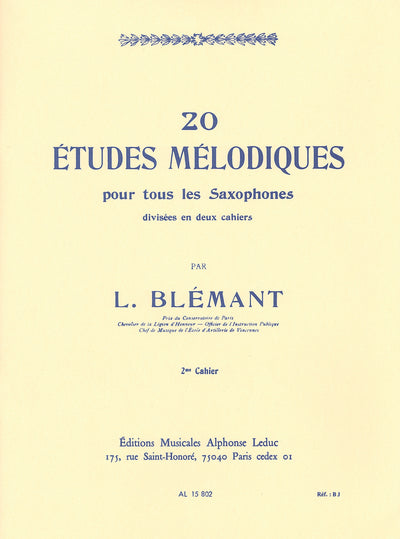 20の旋律的練習曲 第2巻（サックス）／20 Etudes Melodiques Vol. 2