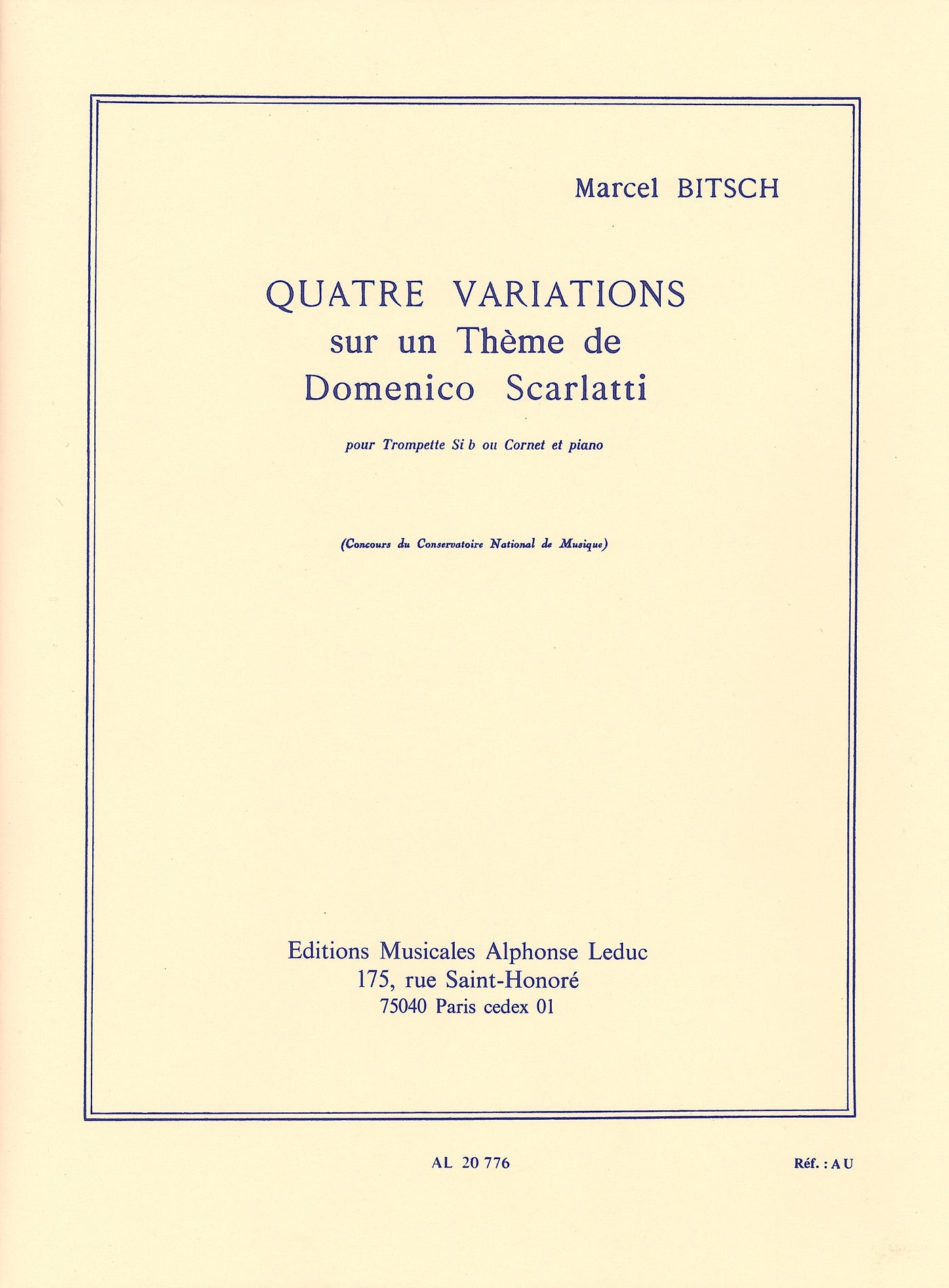 ドメニコ・スカルラッティの主題による4つの変奏曲（トランペットソロ）／4 Variations sur un Theme de Scarlatti