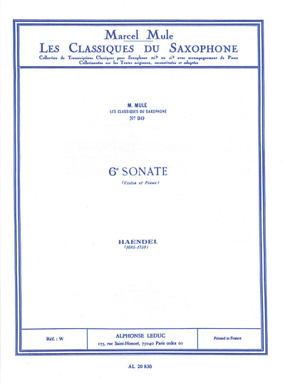 ヴァイオリン・ソナタ第6番（アルトサックスソロ）／6e Sonate (A.Sax & Piano)
