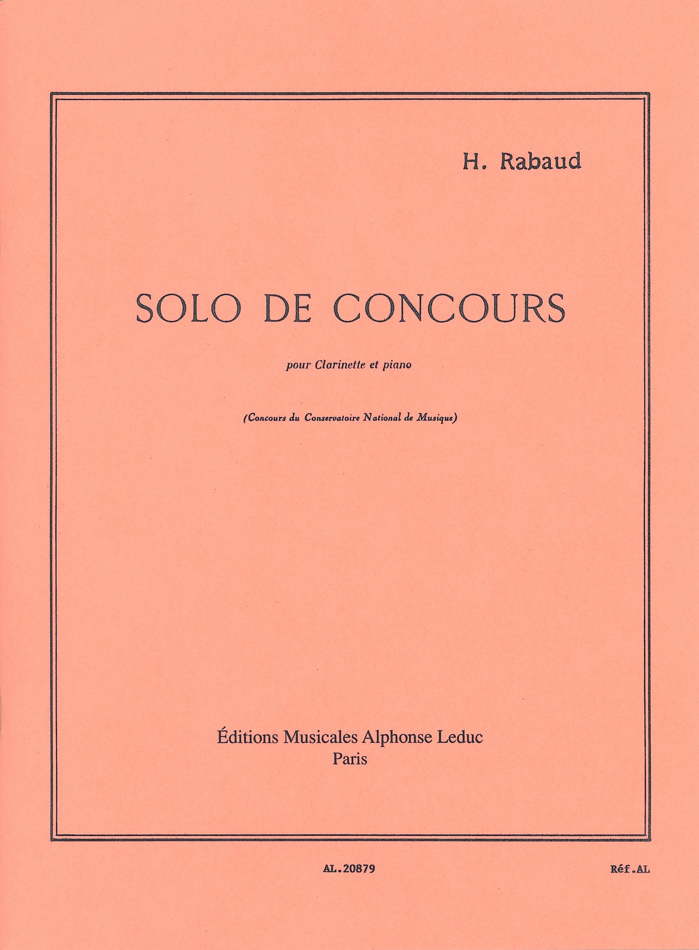 演奏会用独奏曲 Op.10 ソロ・デ・コンクール（クラリネットソロ）／Solo de Concours Op. 10 (Rabaud)