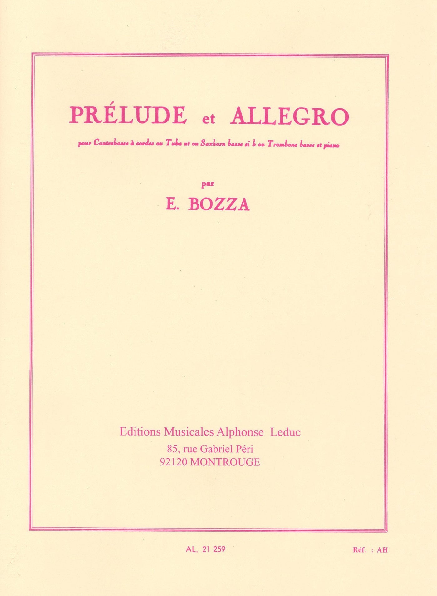 前奏曲とアレグロ プレリュードとアレグロ（チューバソロ）／Prelude et Allegro (Tuba/Bass Trombone/Saxhorn Bas