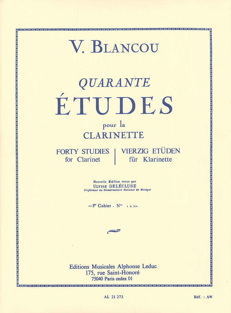 V. Blancou QUARANTE ÉTUDES クラリネット ブランクー：40の練習曲 第1巻（クラリネット）／Quarante