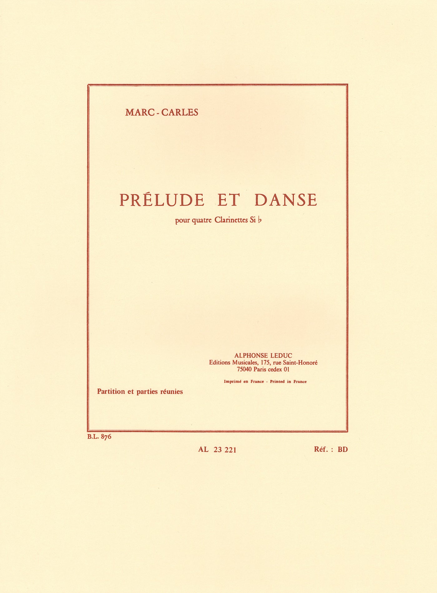 プレリュードとダンス（クラリネット4重奏）／Prelude et Danse (Clarinet Quartet)