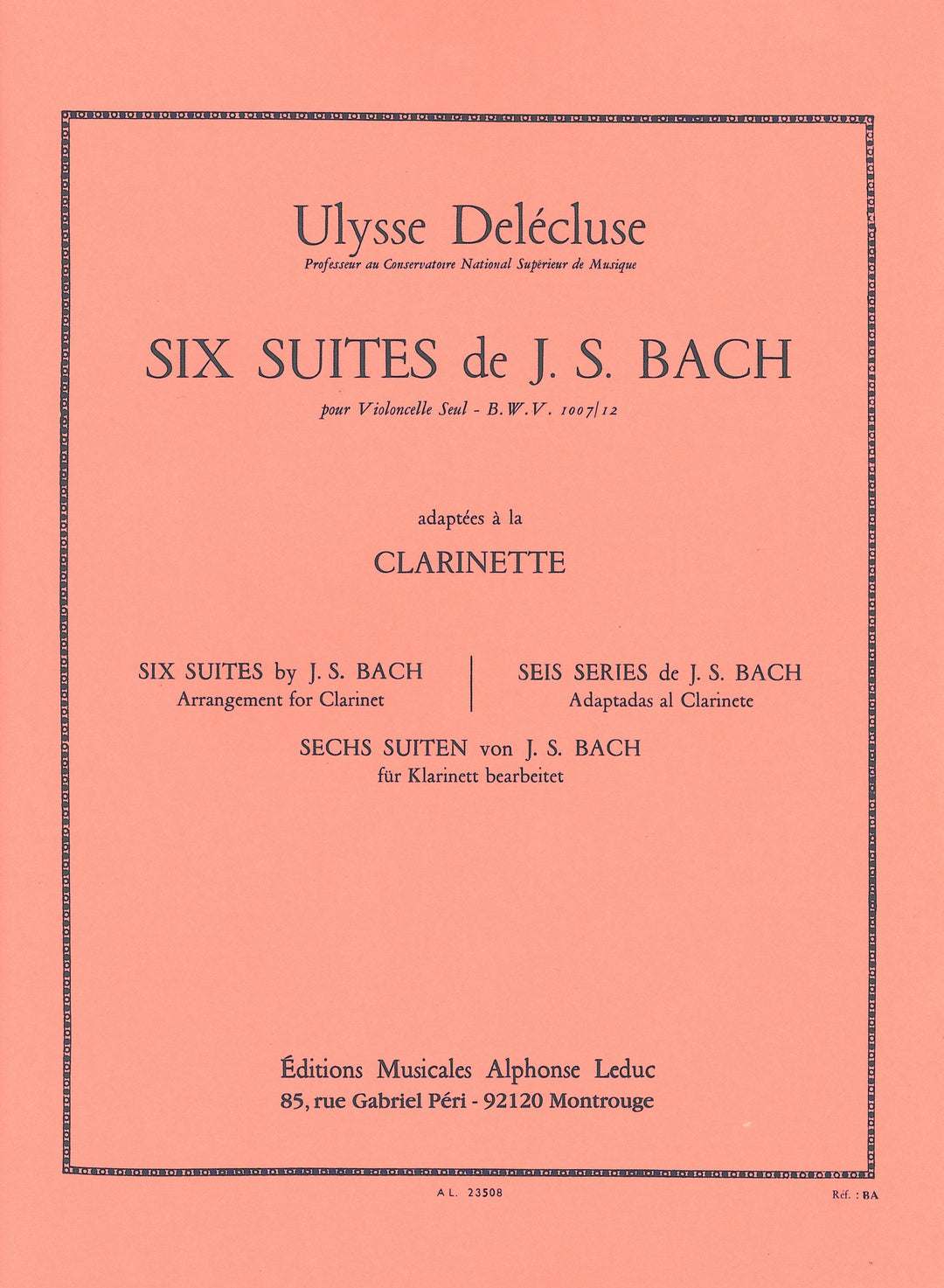 無伴奏チェロ組曲（クラリネットソロ）／6 Suites pour