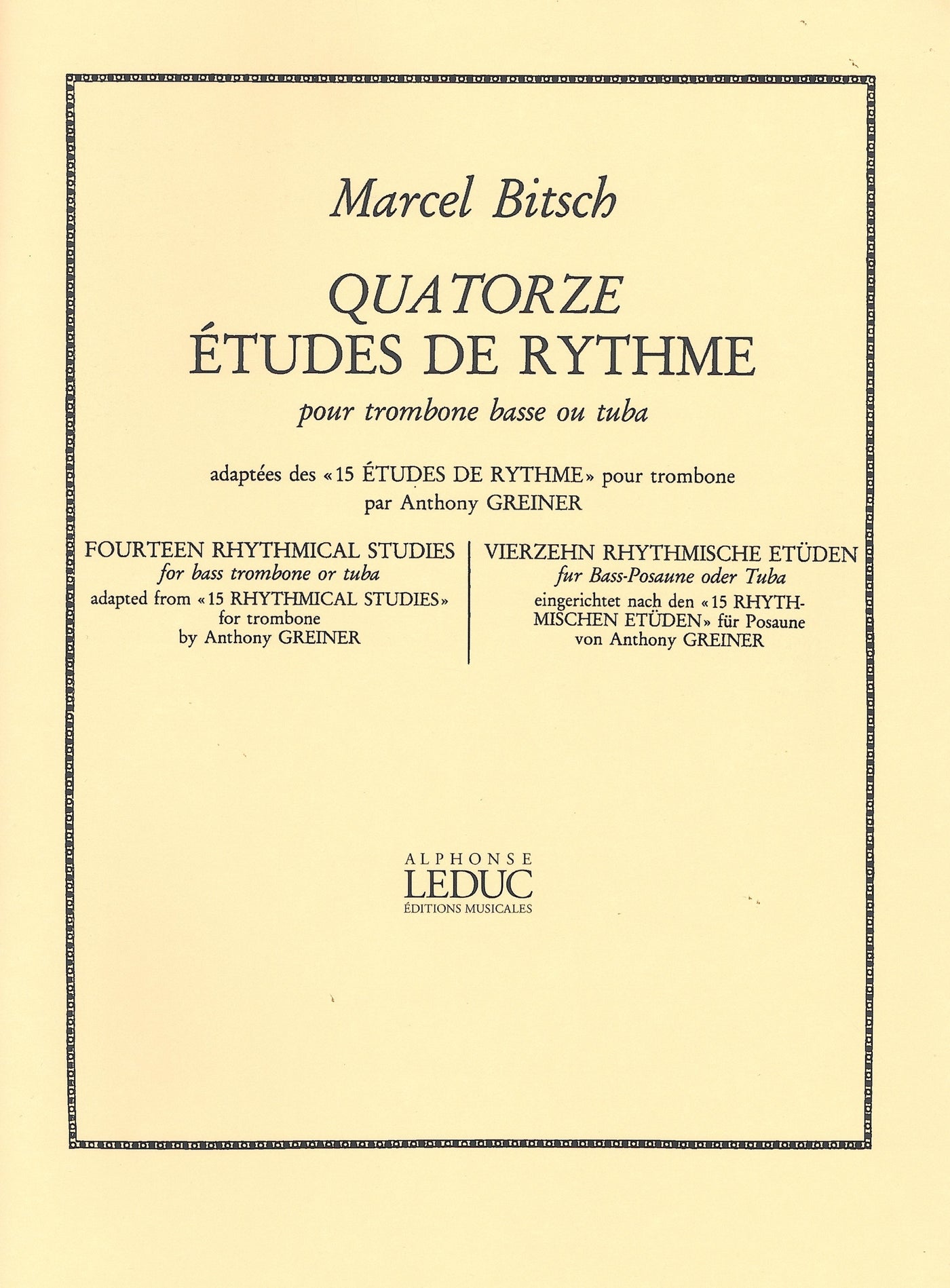 14のリズム練習曲（バストロンボーン、チューバ）／14 Etudes de Rythme