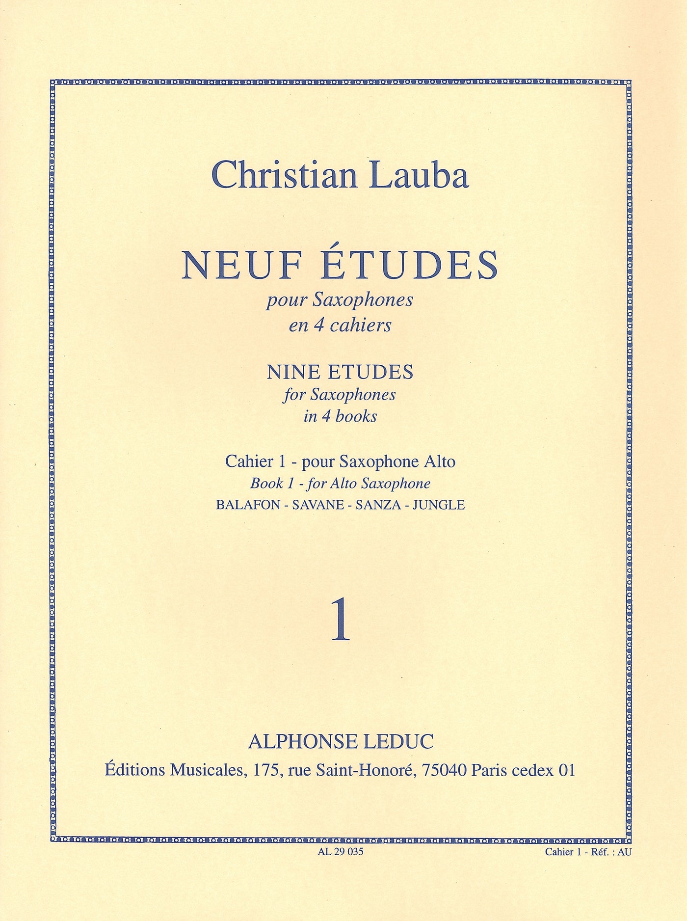 9つの練習曲 第1巻（サックス）／9 Etudes Volume 1 (Alto Saxophone)