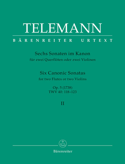 6つのカノン風ソナタ Op 5 TWV 40:118-123 第2巻（フルートデュエット）／Six Canonic Sonatas Op. 5 TWV 40:118-123 Vol. 2