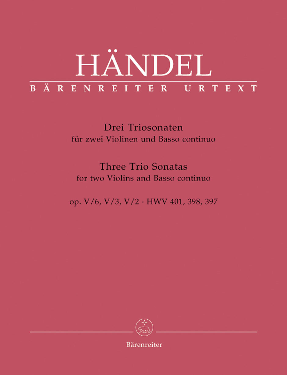 3つのトリオ・ソナタ Op.5 HWV 397/398/401（ヴァイオリンソロ）／3 Trio Sonatas Op. 5 (Violin(Flute) Duet & Piano)