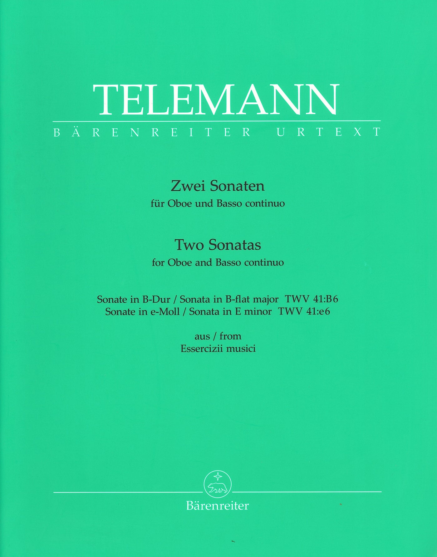 2つのオーボエ・ソナタ TWV 41:B6, TWV 41:e6（音楽の練習帳より）（オーボエソロ）／2 Sonatas for Oboe and Basso continuo (Barenreiter