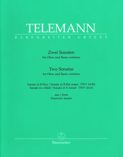 2つのオーボエ・ソナタ TWV 41:B6, TWV 41:e6（音楽の練習帳より）（オーボエソロ）／2 Sonatas for Oboe and Basso continuo (Barenreiter