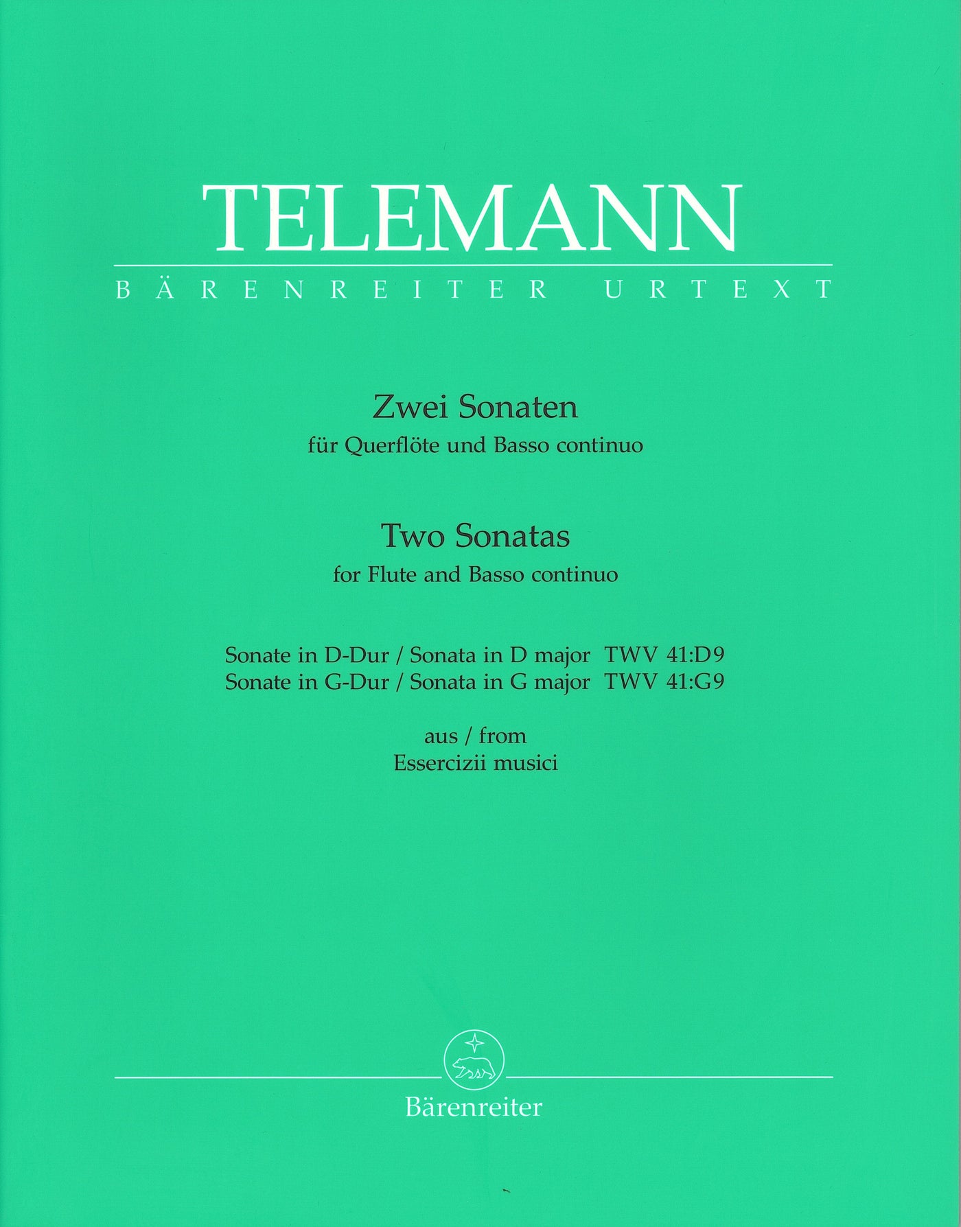 2つのフルート・ソナタ TWV 41:D9, TWV 41:G9（音楽の練習帳より）（フルートソロ）／2 Sonatas for Flute and Basso continuo (Barenreite