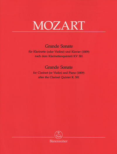 グランド・ソナタKV581（クラリネット5重奏曲KV581）（A管クラリネットソロ）／Grande Sonate KV 581 (Barenreiter)