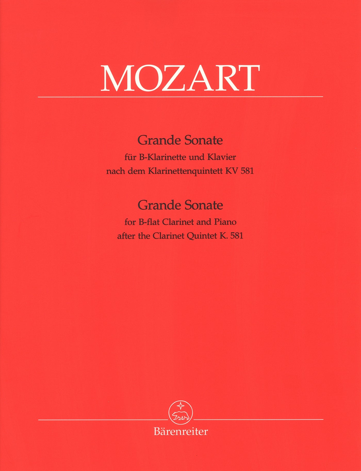 グランド・ソナタKV581（クラリネット5重奏曲KV581）（Bb管クラリネットソロ）／Grande Sonate KV 581 (Clarinet in Bb & Piano)