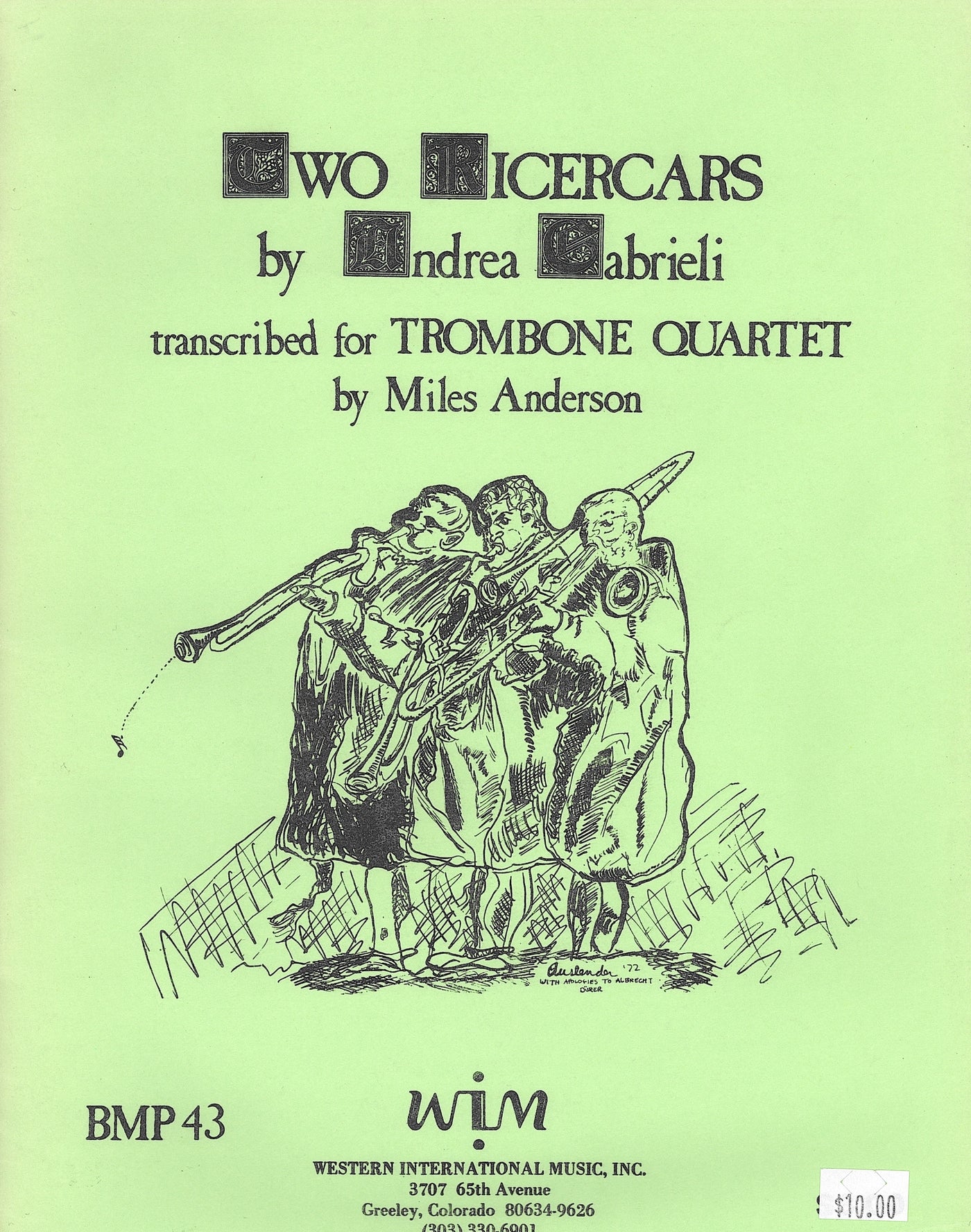 2つのリチェルカーレ （トロンボーン4重奏）／Two Ricercars (Trombone Quartet) (Western Internat