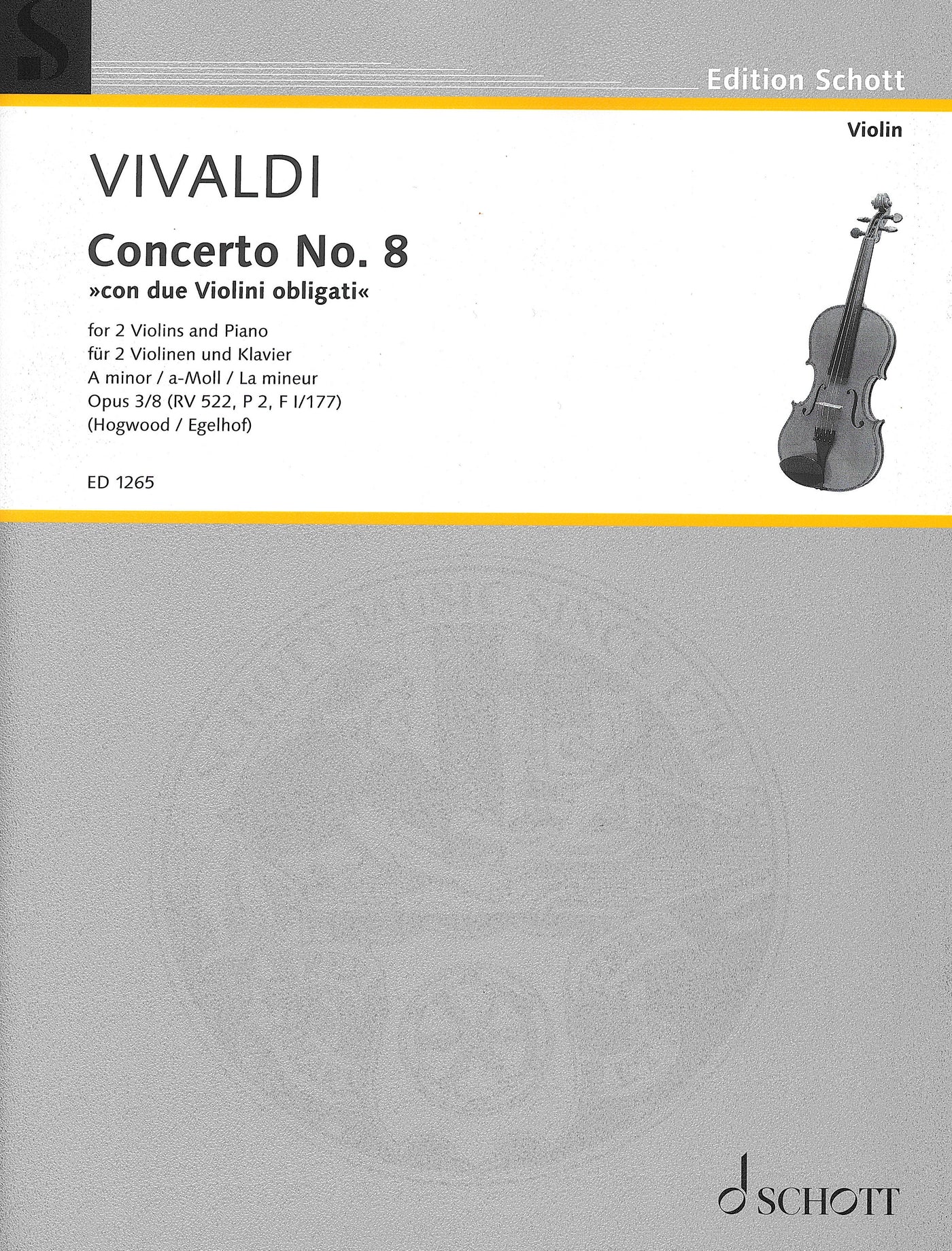 2本のヴァイオリンのための協奏曲 Op.3-8（ヴァイオリンデュエット）／Concerto in A Minor Op 3 No 8 (2 Violins & Piano)