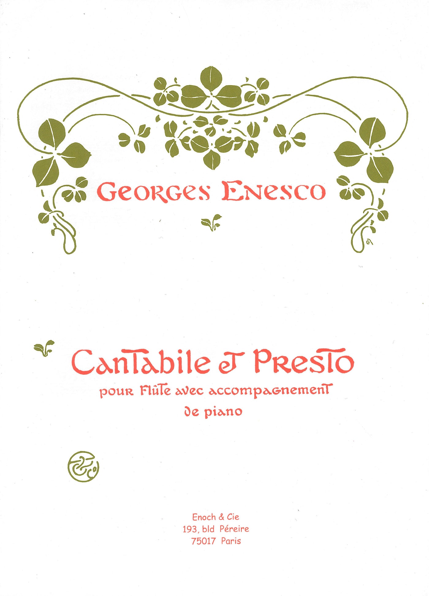 カンタービレとプレスト（フルートソロ）／Cantabile et Presto (Enoch Edition)