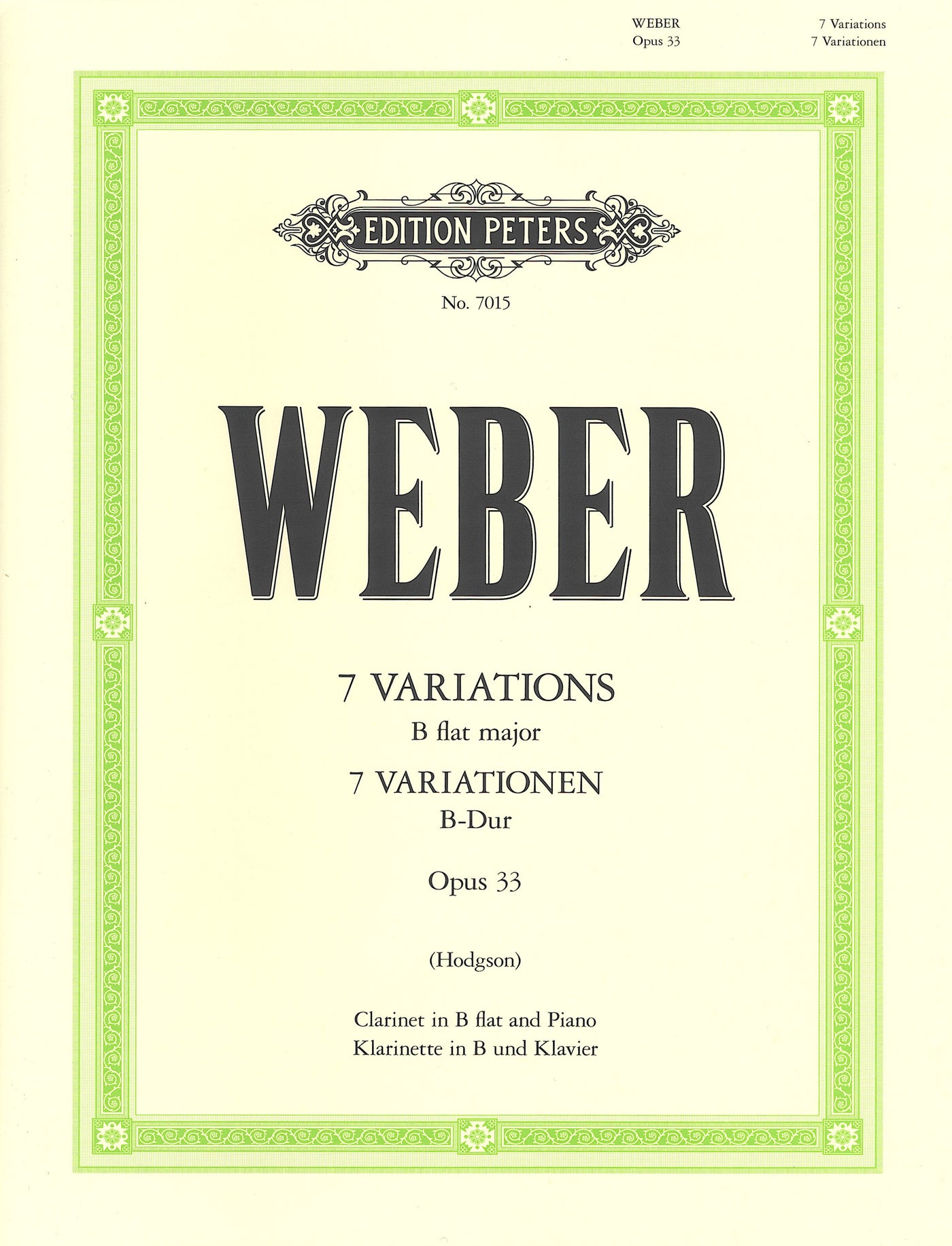 7つの変奏曲 変ロ長調 Op.33（クラリネットソロ）／7 Variations in Bb Major Op. 33 (Weber/Hodgson)