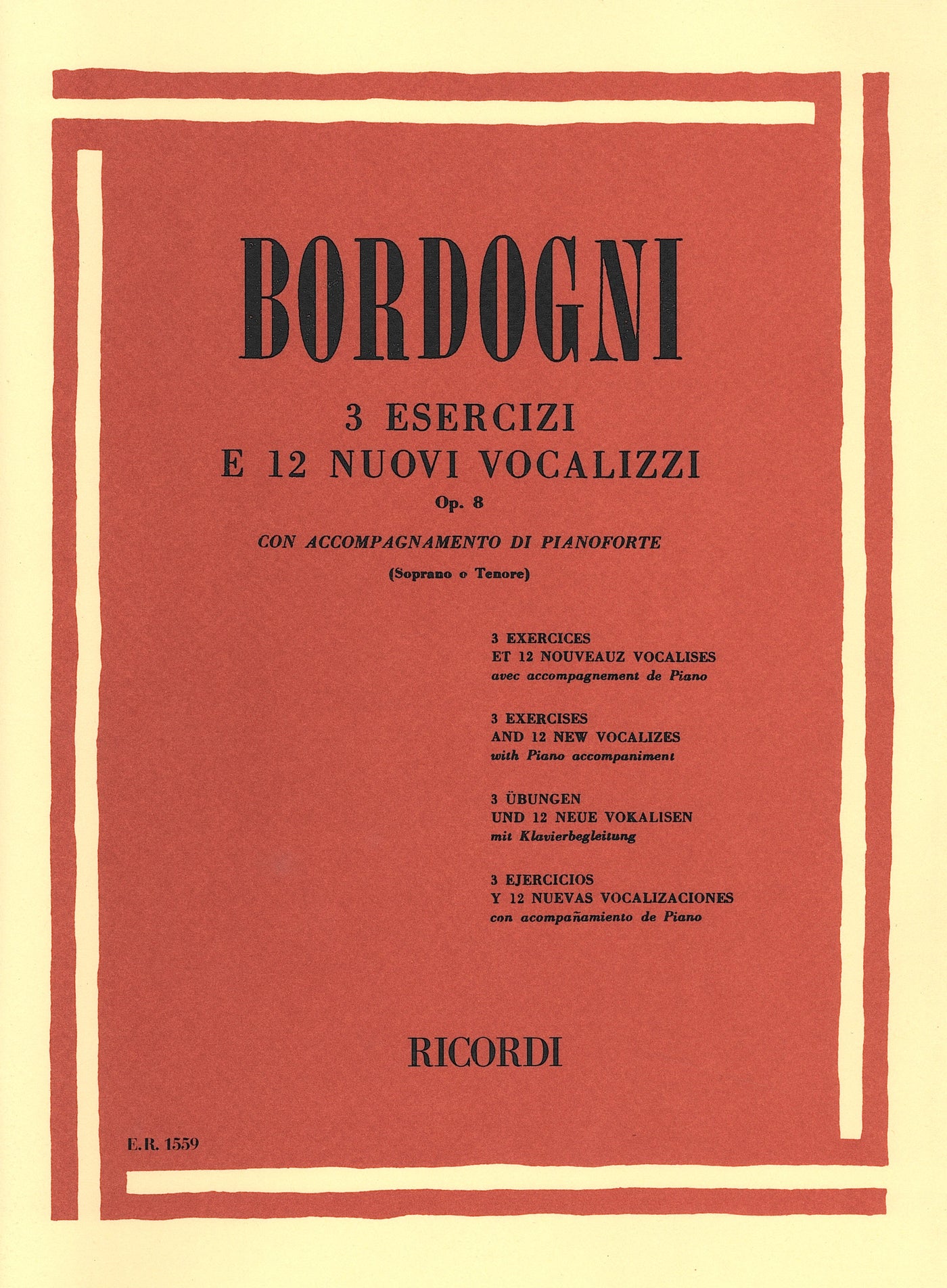 3つの練習曲と12の新しいヴォカリーズ 作品8（ソプラノ、テノール）／3 Exercises and 12 New Vocalizes Op. 8 (High)