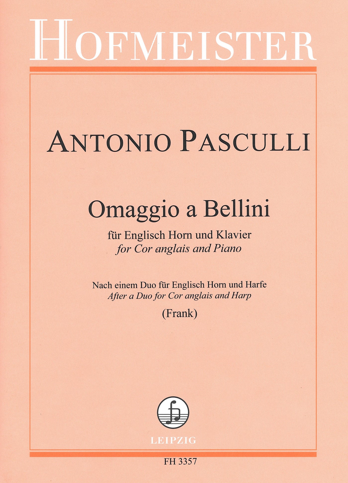 ベッリーニへのオマージュ（イングリッシュホルンソロ）／Omaggio a Bellini (Cor Anglais & Piano)