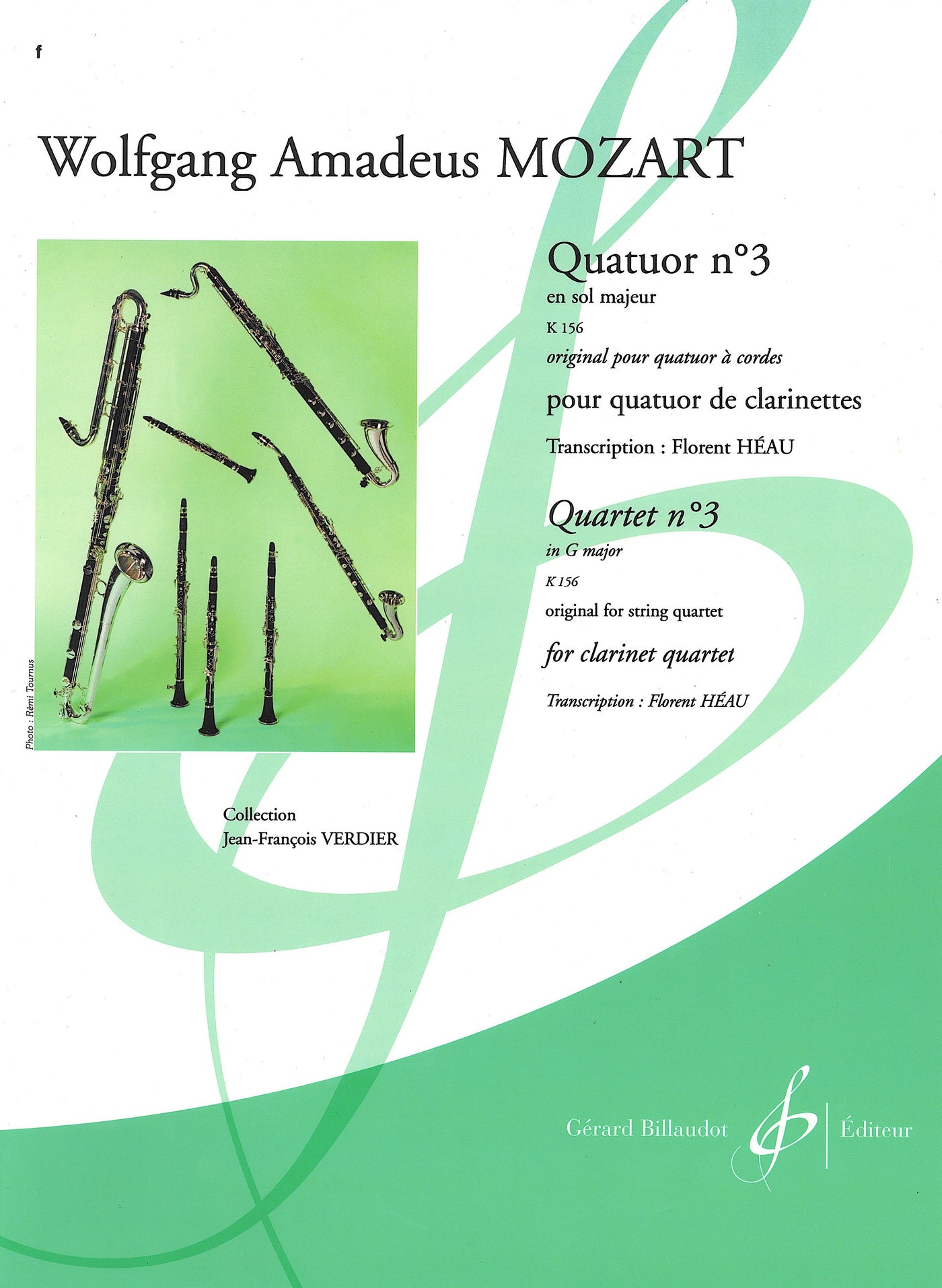 弦楽4重奏曲 第3番 ト長調 KV156（クラリネット4重奏）／Quatuor No. 3 in G Major K 156 (Clarinet Quartet)