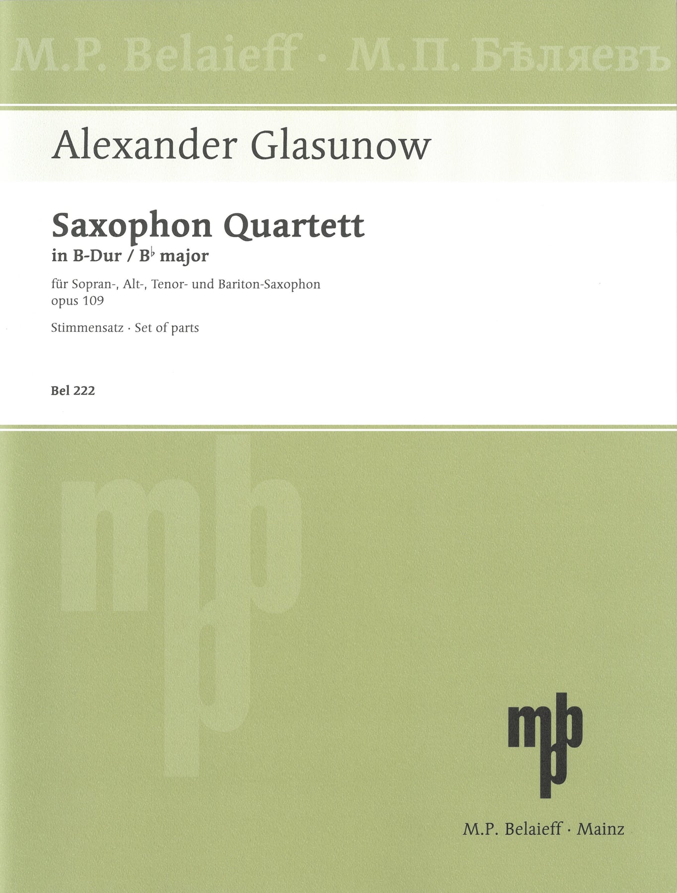 サクソフォーン四重奏曲（サックス4重奏）／Saxophone Quartet Bb