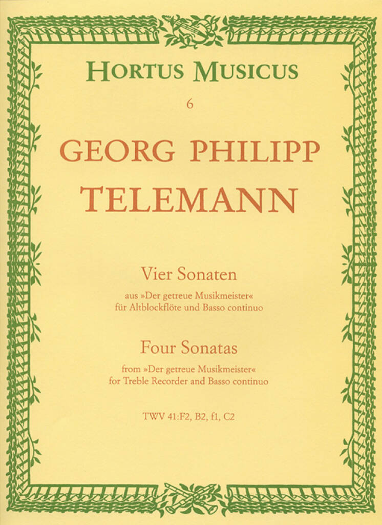 テレマン：アルト・リコーダーと通奏低音のための4つのソナタ集／4 Sonatas for Treble Recorder and Basso continuo （リコーダー ソロ）