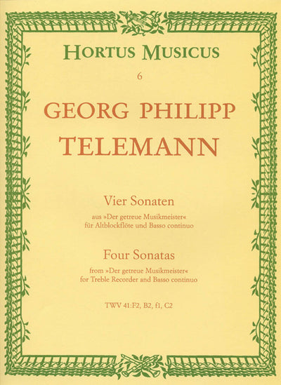 テレマン：アルト・リコーダーと通奏低音のための4つのソナタ集／4 Sonatas for Treble Recorder and Basso continuo （リコーダー ソロ）